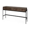 Glenn III 56L x 14W Dark Brown Wood with Black Iron Frame, 4 Drawer Console Table, by Mercana, 55.5" length x 14.5" width x 30" height thumbnail 1