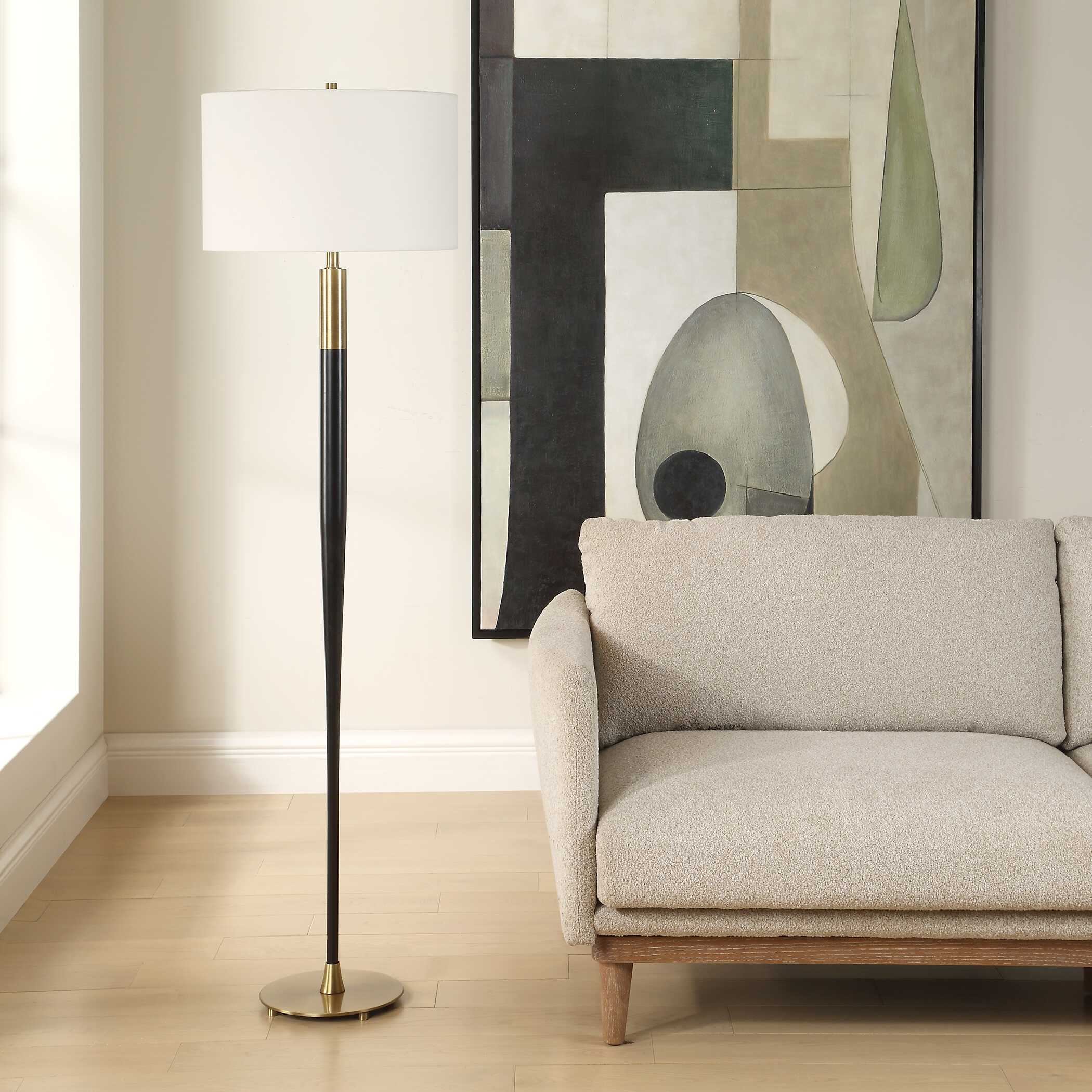 Stowe Satin Black Floor Lamp, by Uttermost, 18" width x 66.25" height x 18" depth View 4