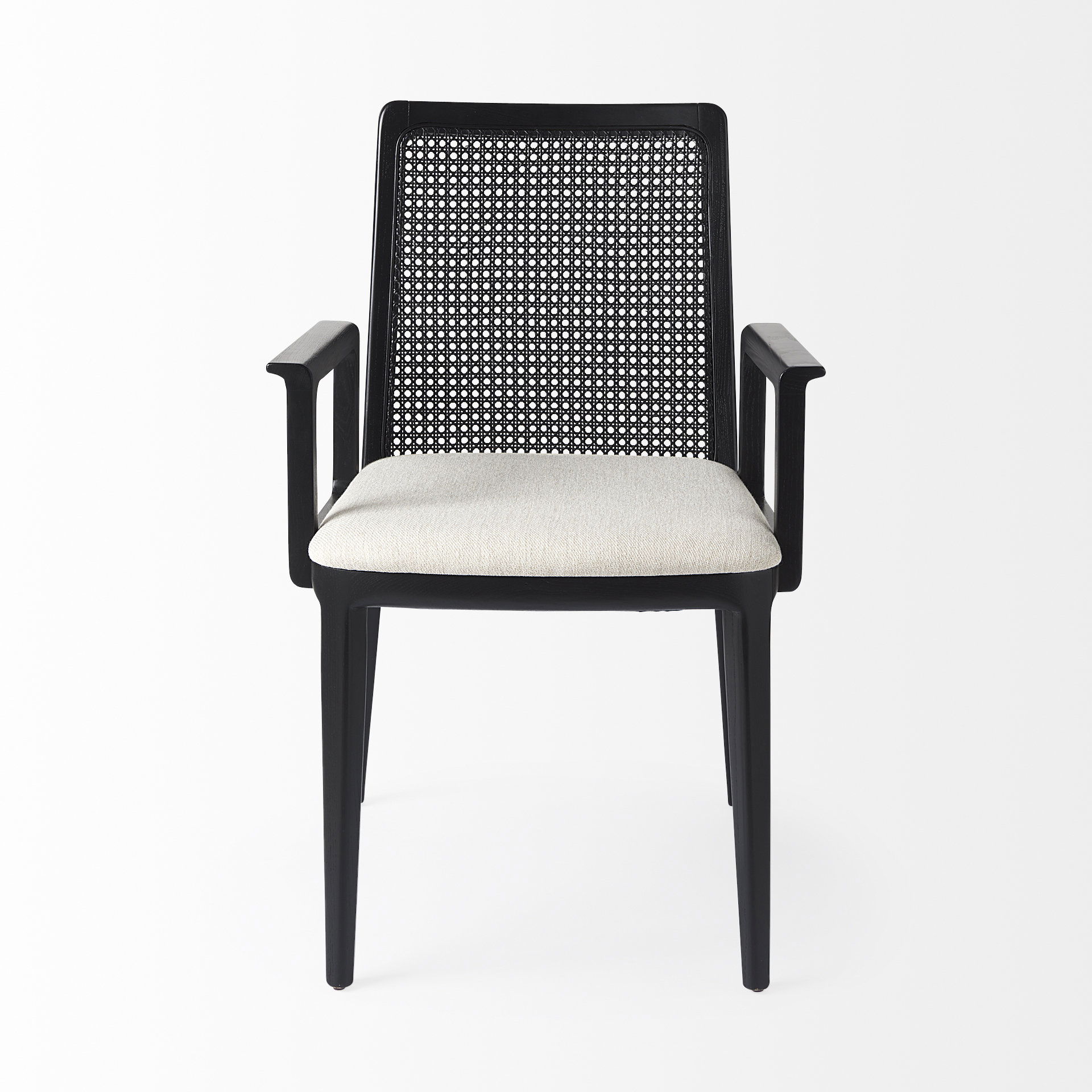 Clara Black Wood with Cream Fabric Seat and Cane Back Dining Chair large image 