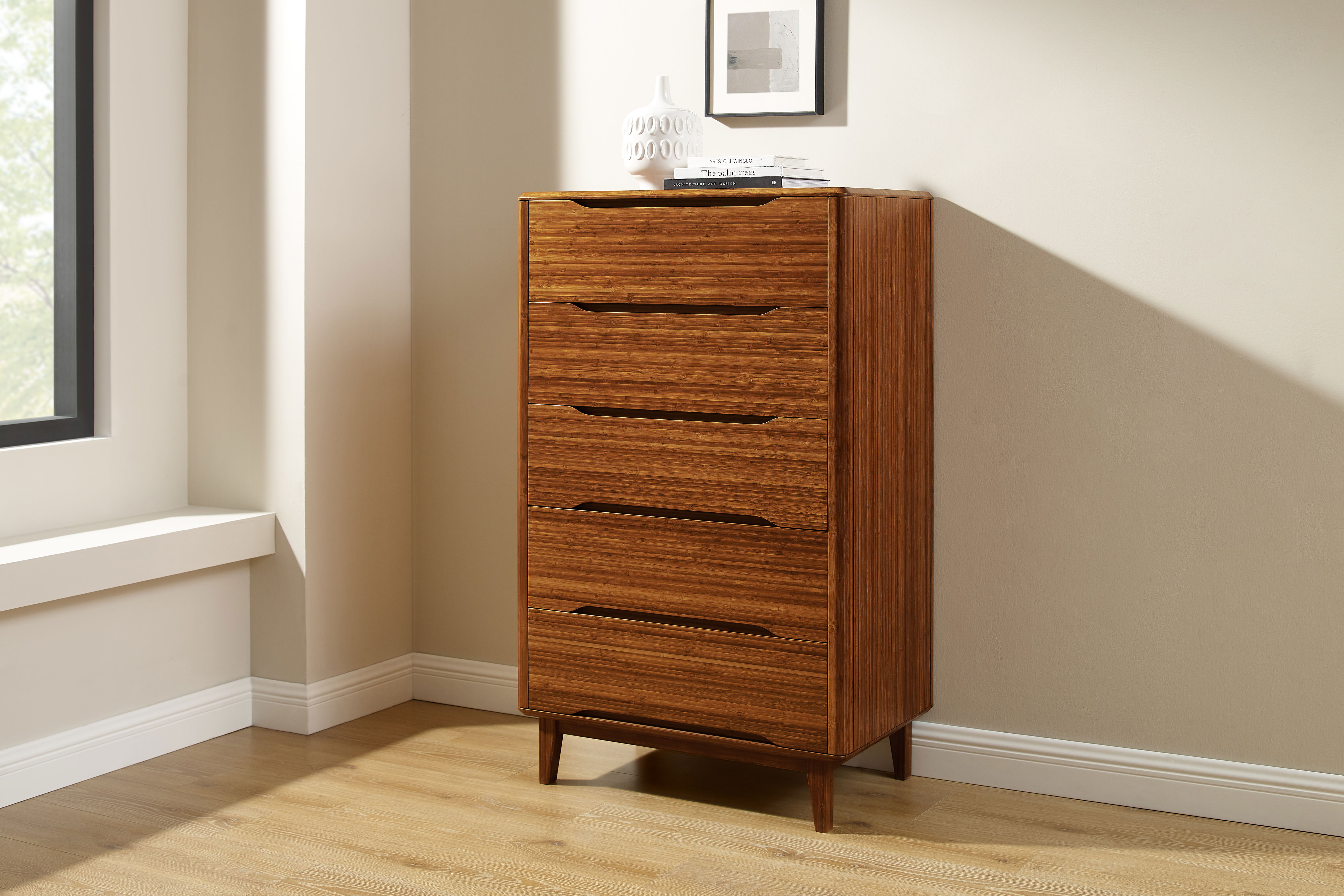 Currant Five Drawer High Chest, Amber, Dresser by Greenington, 19" length x 32" width x 52" height View 5