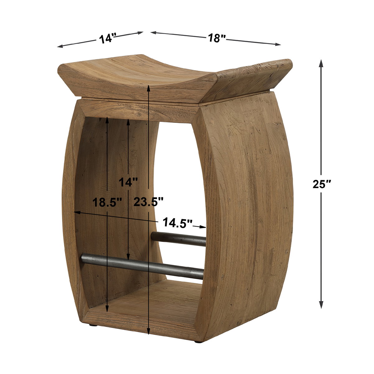 Connor Modern Wood Counter Stool, Counter & Bar Stool by Uttermost, 18" width x 25" height x 14" depth View 3