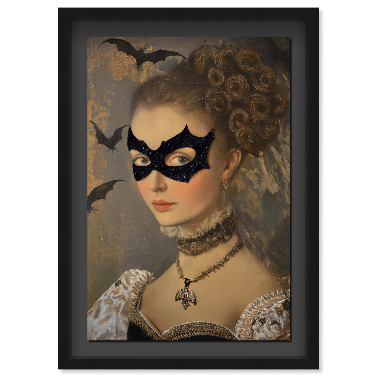 Bat Hero Lady - With Glitter (Black Mat, Black Glitter), by Oliver Gal,  20x30 View 1