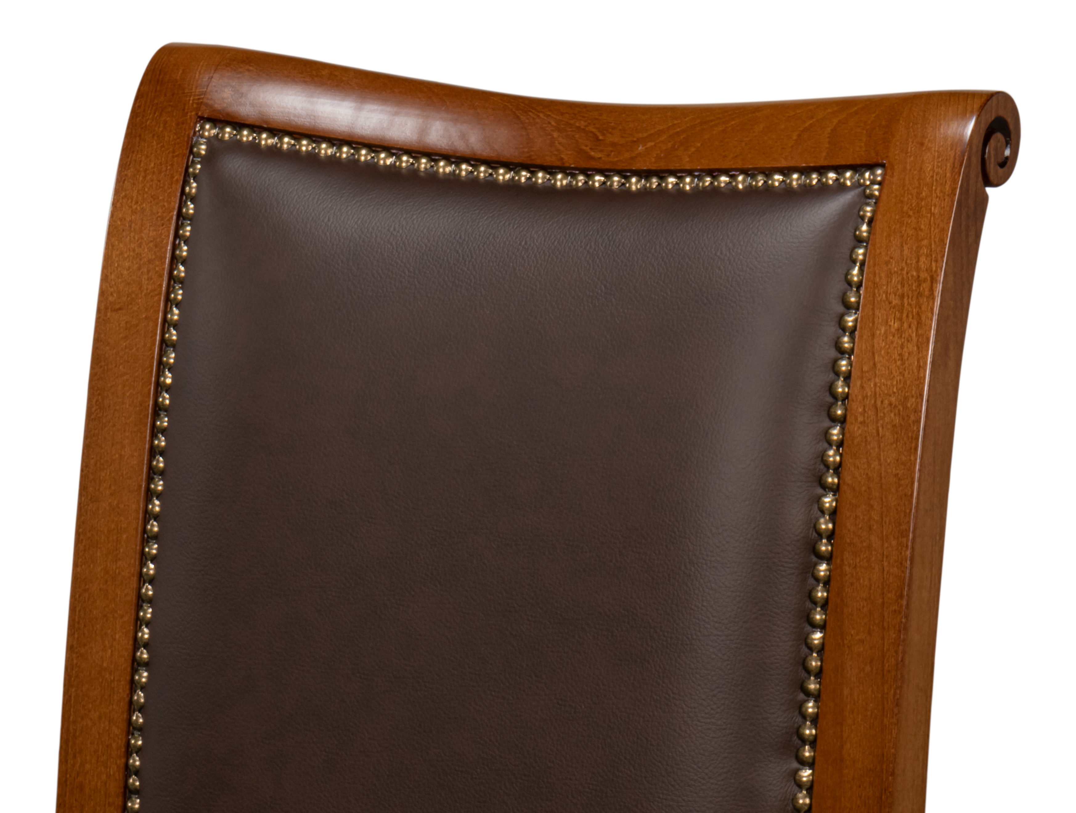 Camile Leather Side Chair, Brown, Dining Chair by Sarreid, 21" length x 27" width x 39" height View 4