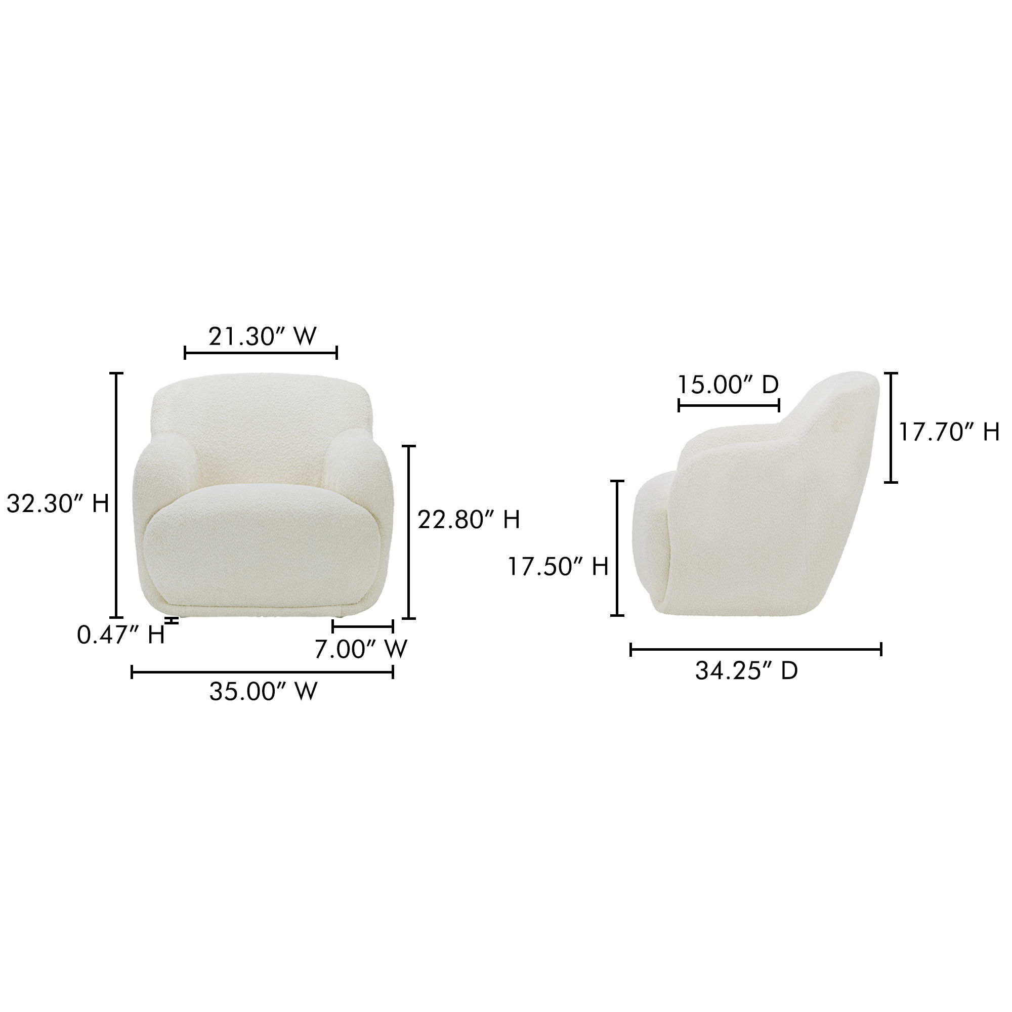 Stevie Lounge Chair Cream, Accent Chair by Moe's Home, 35" width x 32.3" height x 34.25" depth View 8