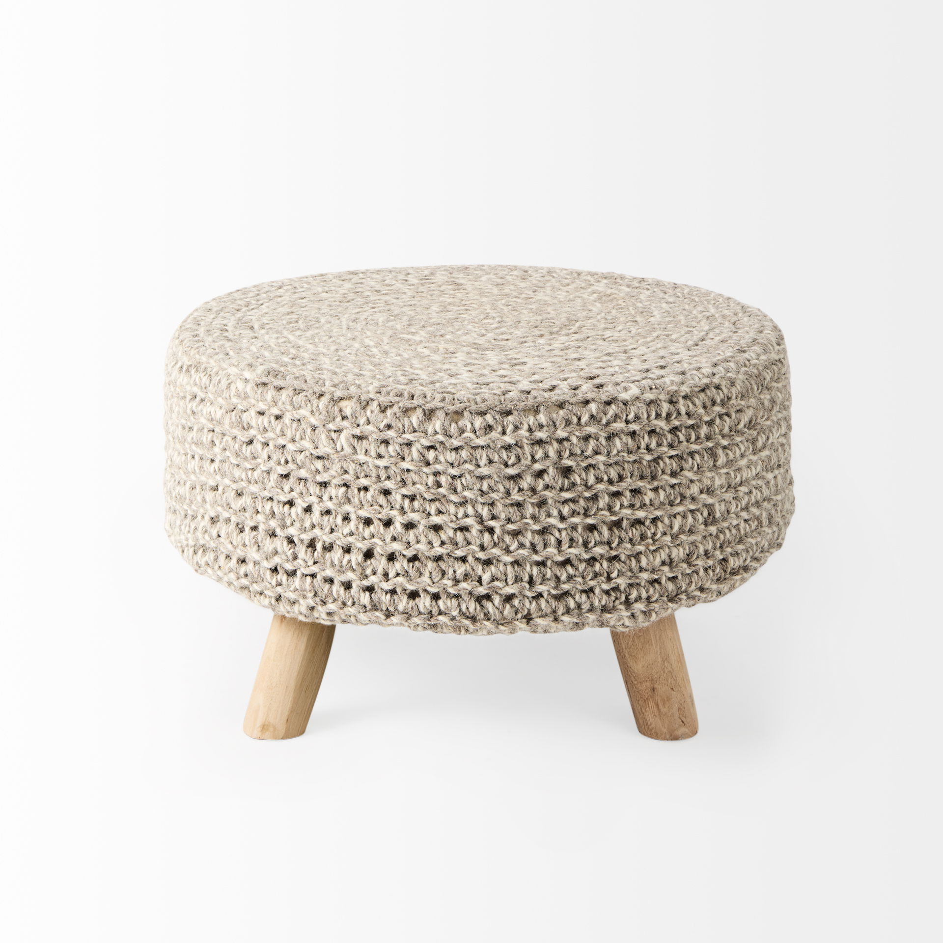 Bina   Light Gray 4 Legged Wool Stool, Ottoman by Mercana, 24" length x 24" width x 14" height View 3