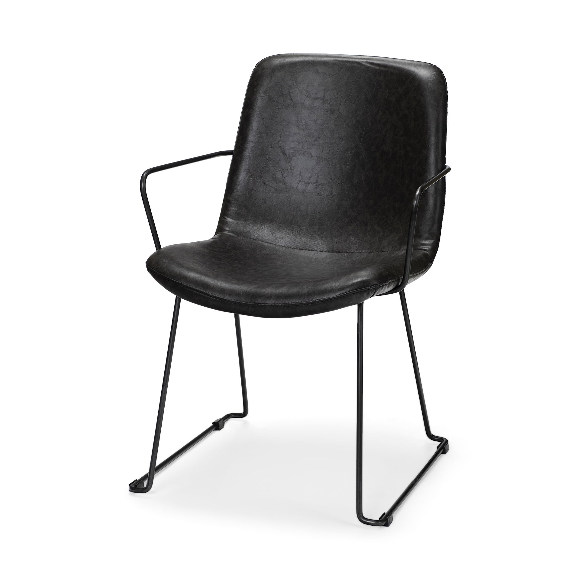 Sawyer II Black Faux-Leather Seat Black Iron Frame Dining Chair, by Mercana, 23.23" length x 25.59" width x 33.07" height View 1
