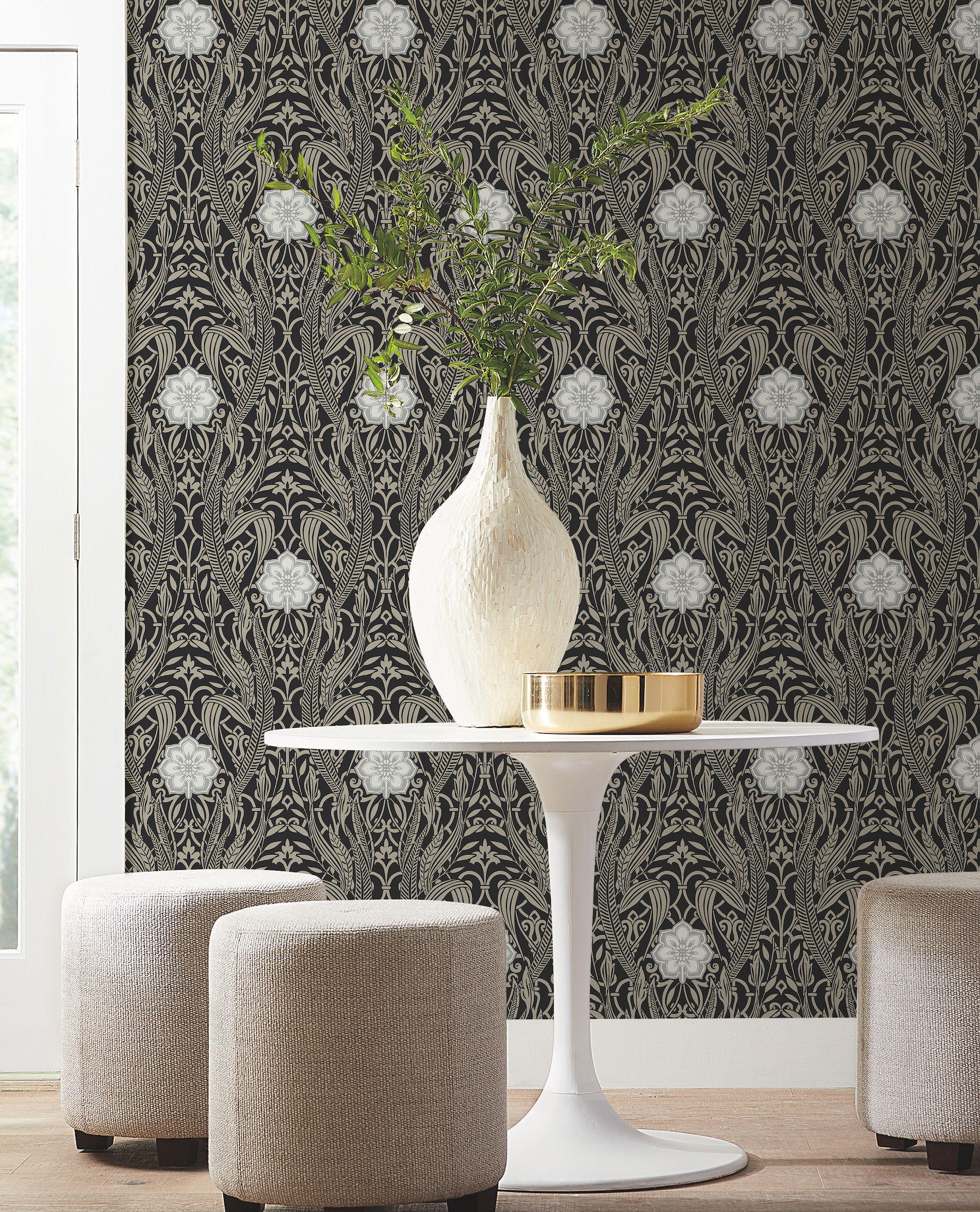 Gatsby Damask Black Wallpaper large image 