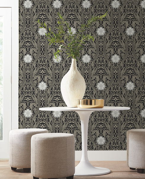 Gatsby Damask Black Wallpaper