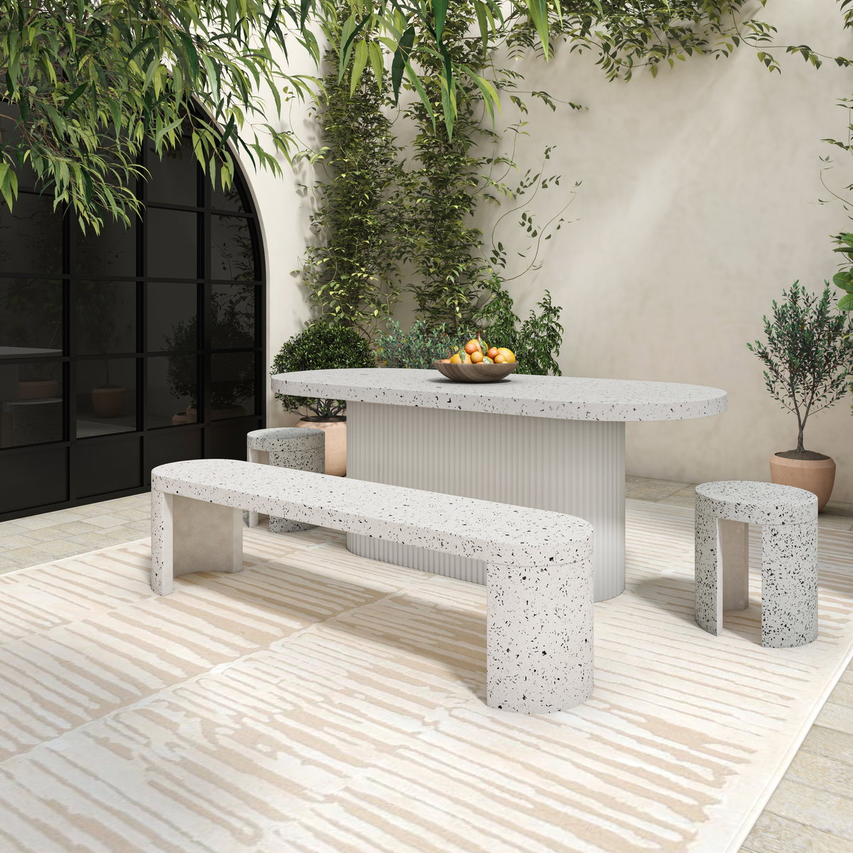 Lyon Outdoor Stool White Terrazzo, Outdoor Chair by Moe's Home, 1'3" width x 1'5.7" height x 1'3" depth View 11