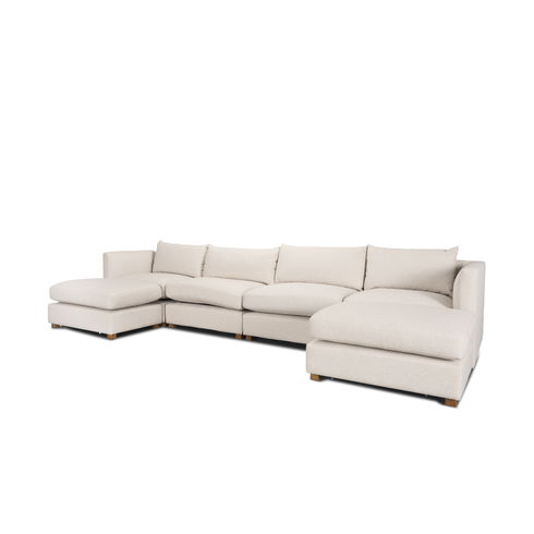 Halston 6 Piece (with 2 x Ottoman) Oatmeal Double Chaise Sofa Set