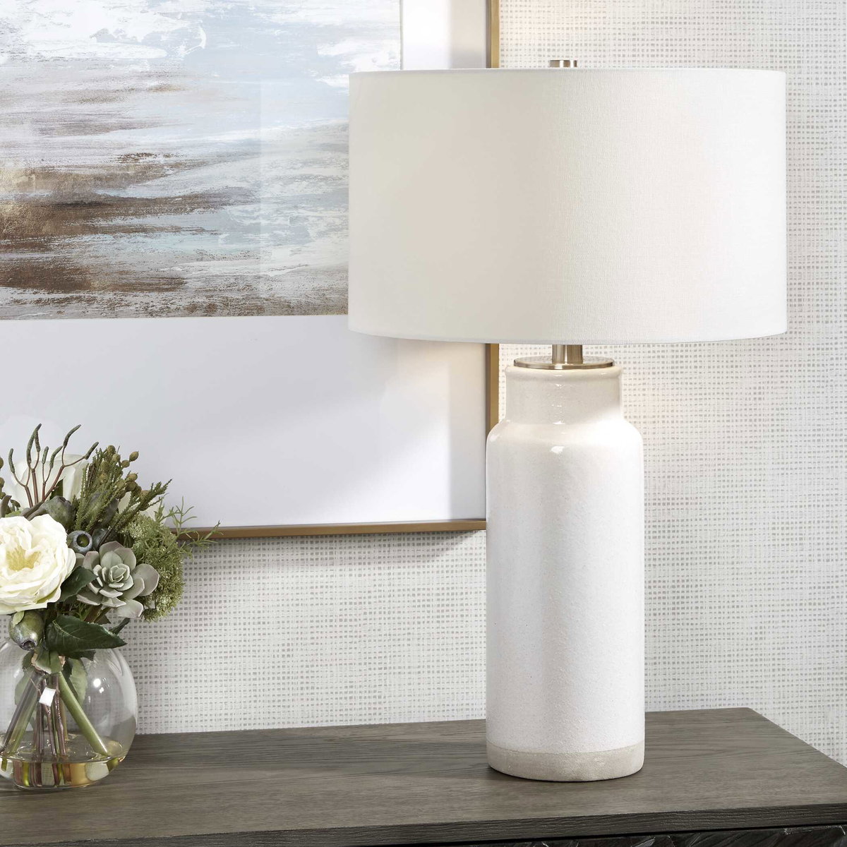 Albany White Farmhouse Table Lamp, by Uttermost, 17" width x 27.75" height x 17" depth View 2