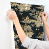 Pagoda And Sampan Scenic Black Wallpaper, by York Wall, 27' length x 2'3" width x 0.02" depth thumbnail 6