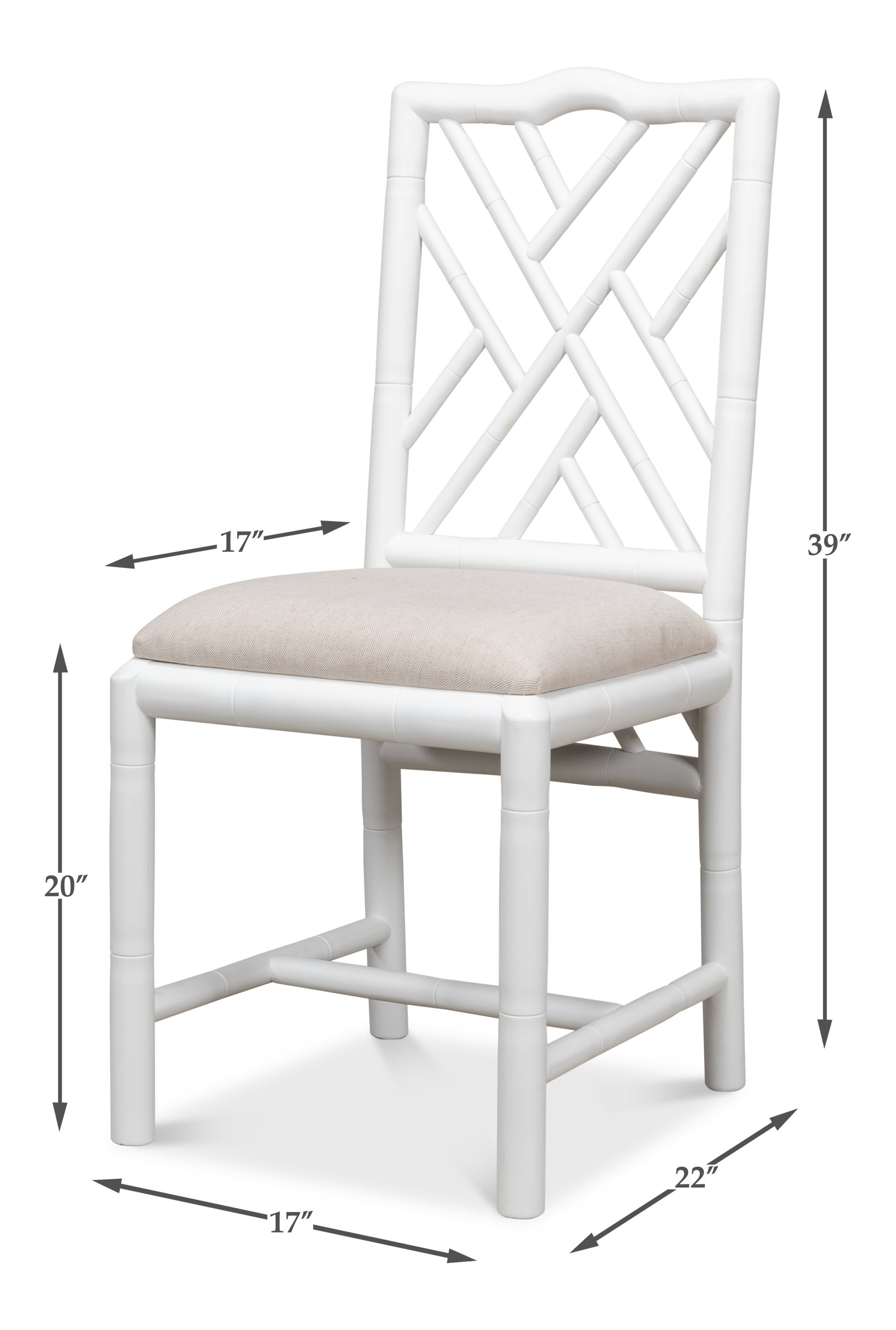 Brighton Bamboo Side Chair, White, Dining Chair by Sarreid, 17" length x 22" width x 39" height View 13