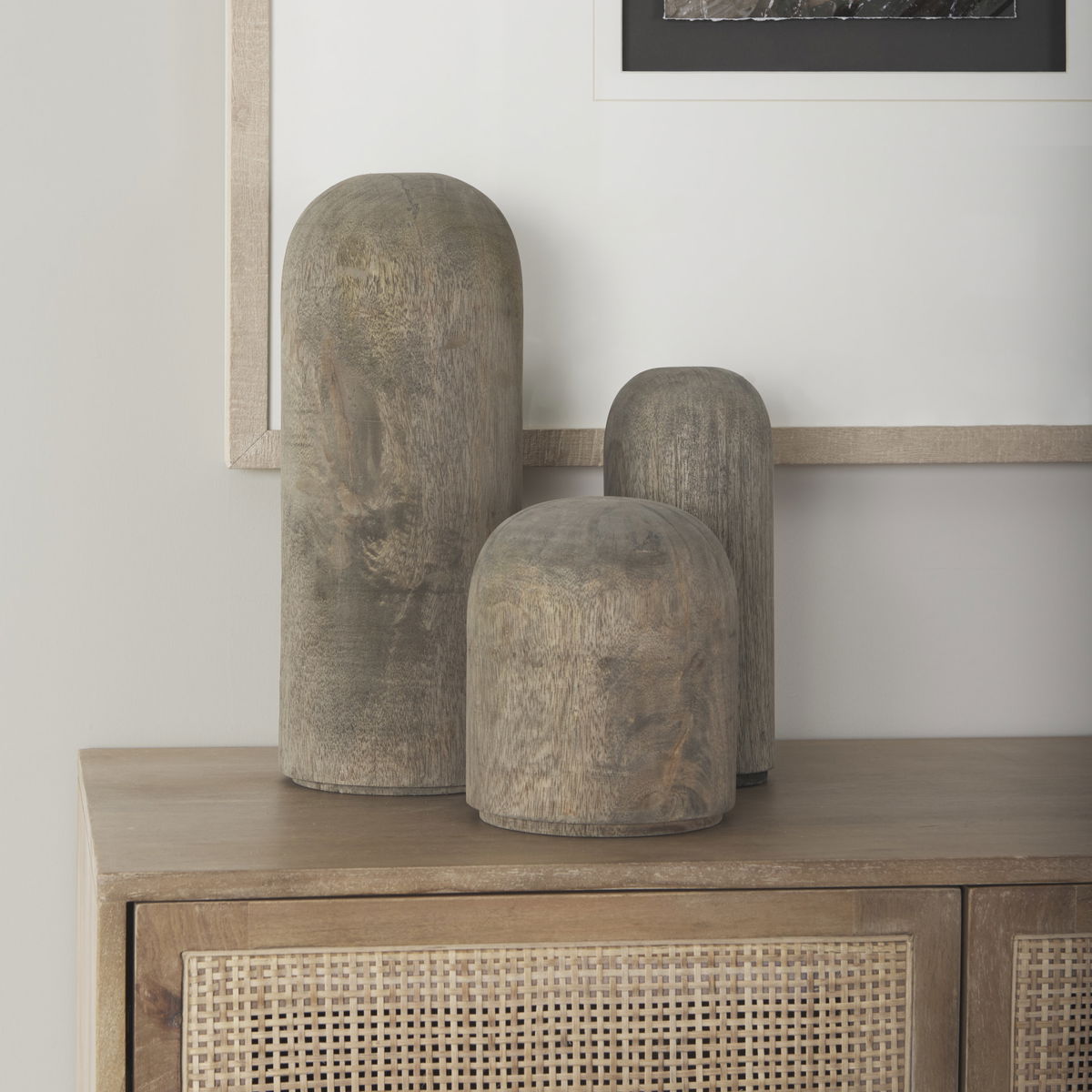 Knox Short Gray-Wash Wood Decorative Object, by Mercana, 6" length x 6" width x 7" height View 2