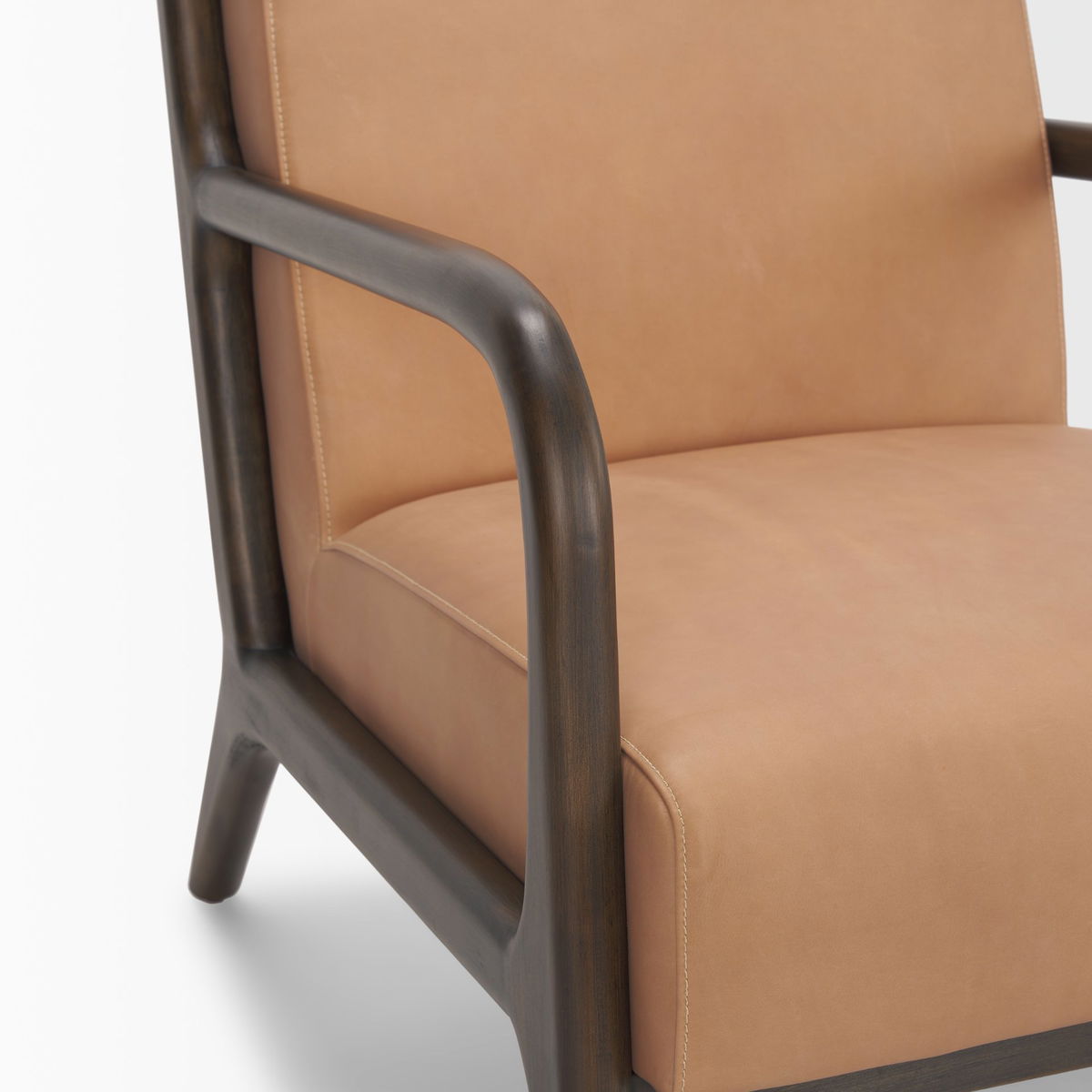 Cashel Accent Chair with Dark Brown Wood and Tan Genuine Leather, by Mercana, 32" length x 26" width x 29.5" height View 11