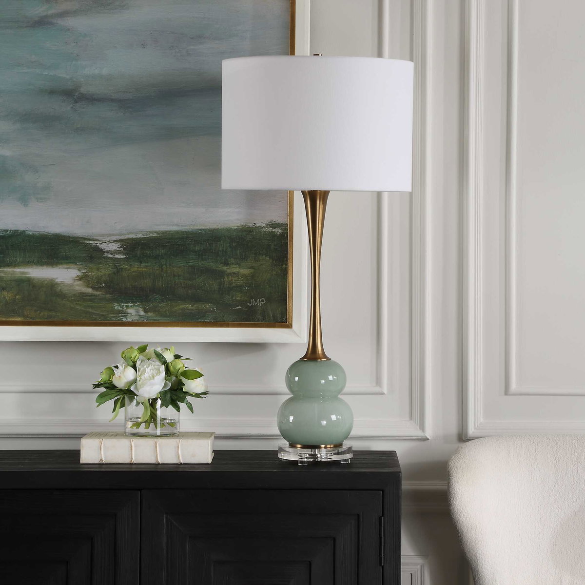 Sanctuary Green Gray Table Lamp, by Uttermost, 1'4.5" width x 2'11.25" height x 1'4.5" depth View 4