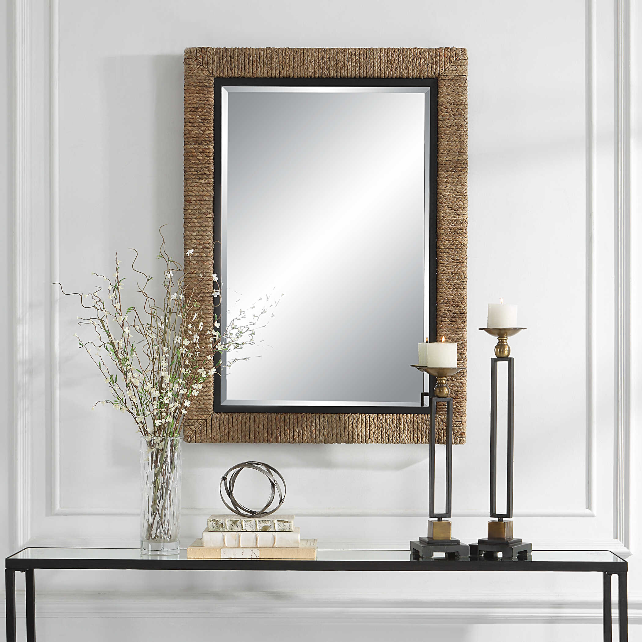 Island Braided Straw Mirror large image 