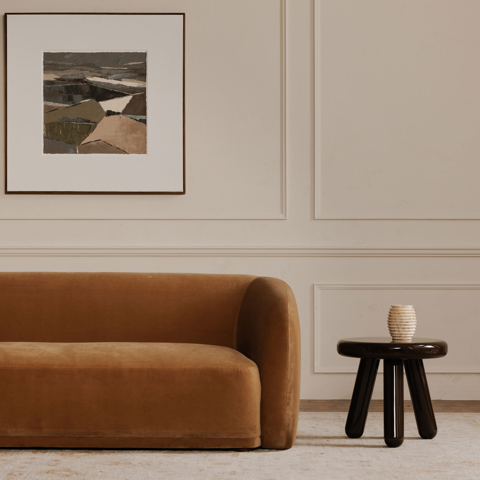 Faye Sofa Tan Faux Mohair large image 