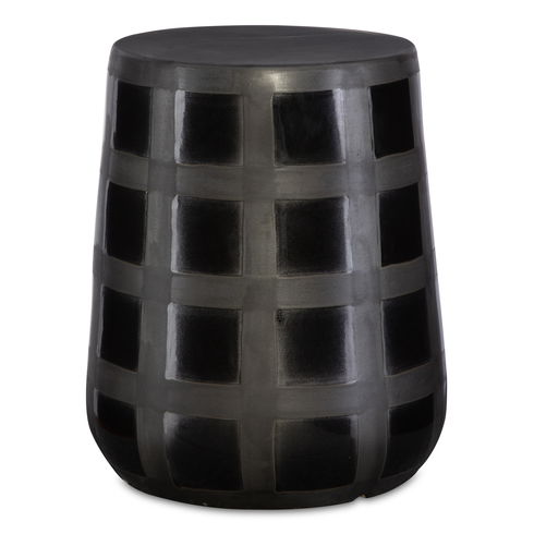 Patchwork Gridded Black Garden Stool