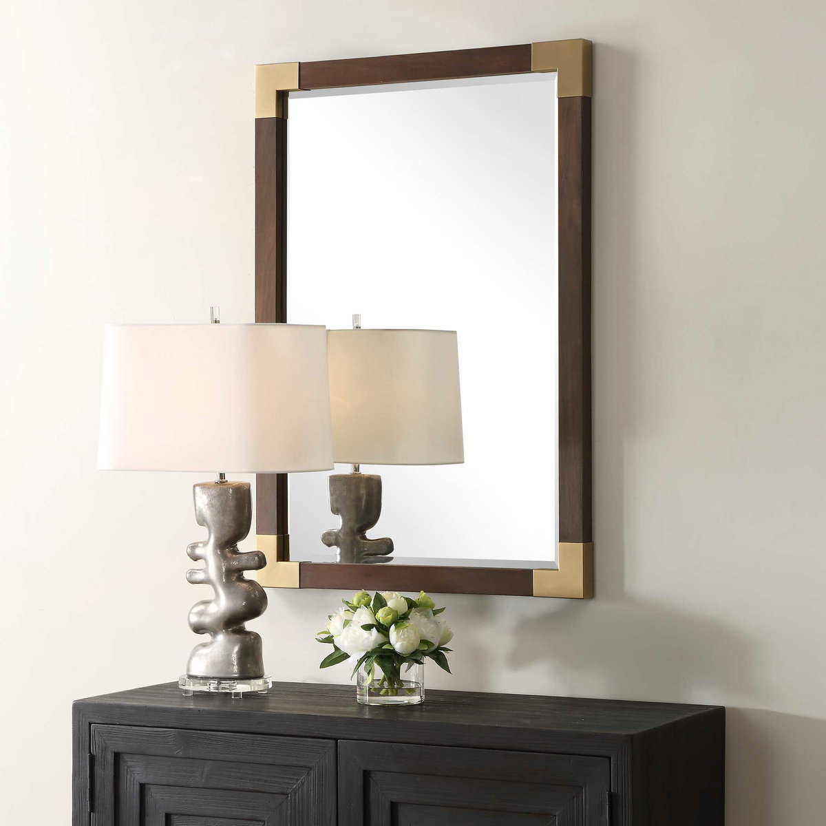 Rhea Walnut Mirror, by Uttermost, 2'3.5" width x 3'3.37" height x 1.62" depth View 4