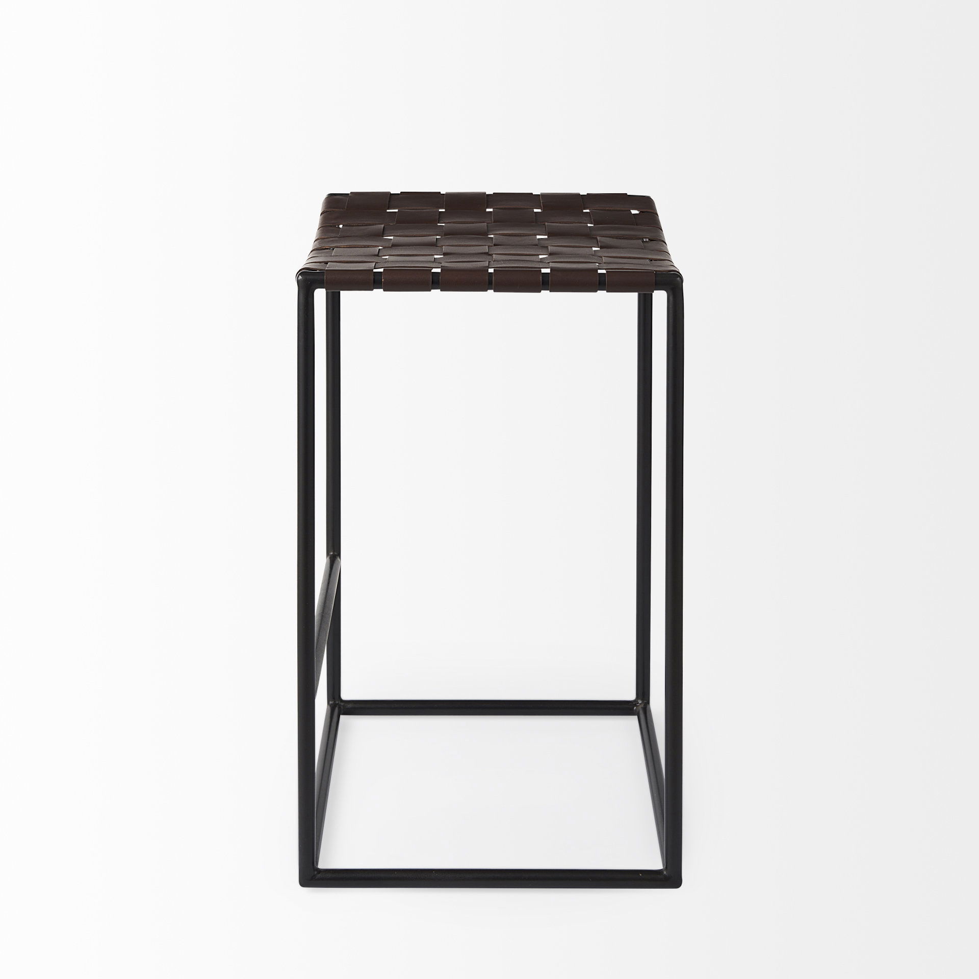 Clarissa 18.0L x 16.0W x 26.25H Dark Brown Woven Leather Seat with Black Iron Frame Counter Stool large image 