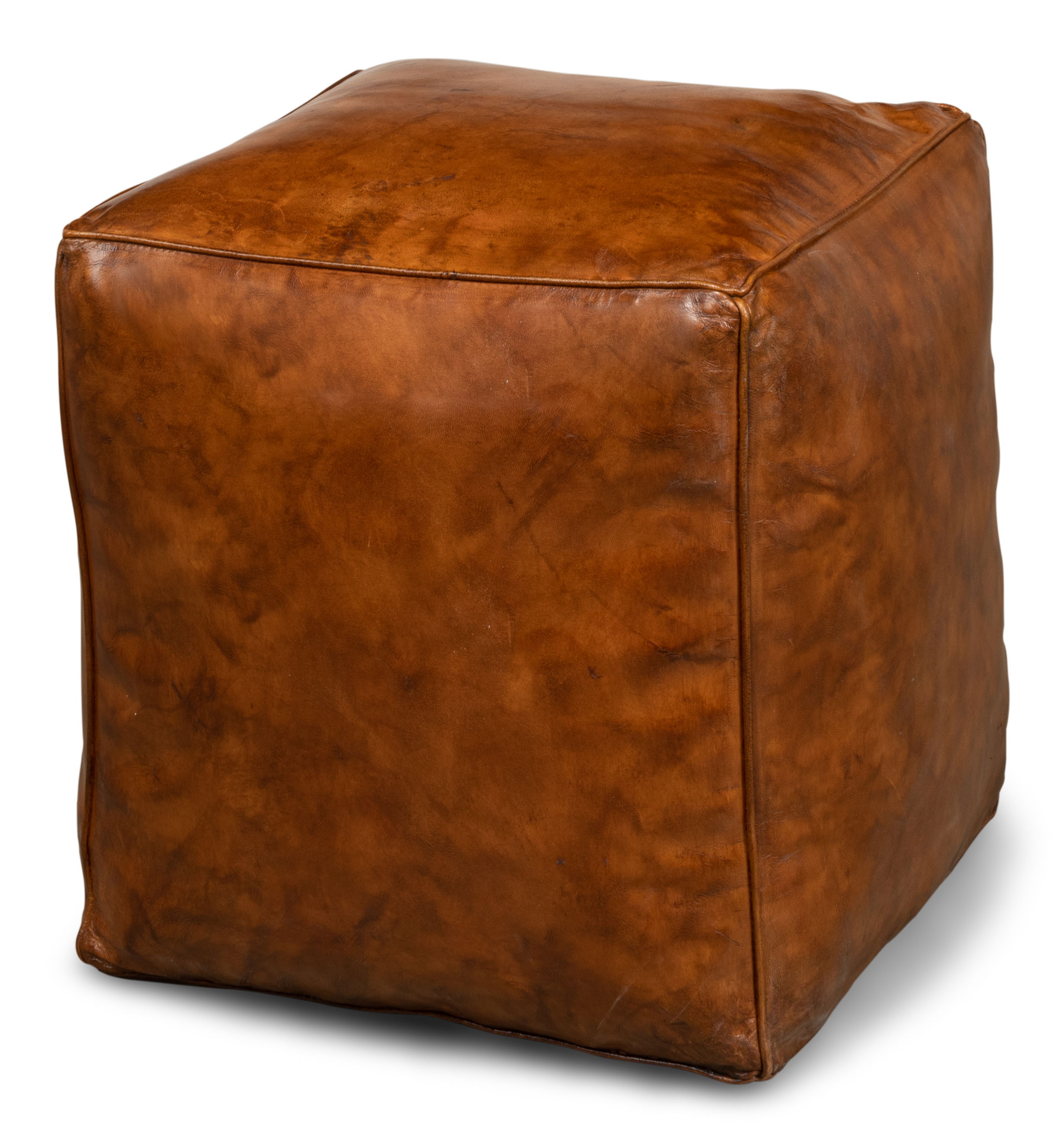Sunday Afternoon Leather Cube,Natural, Seating by Sarreid, 15" length x 15" width x 16" height View 1