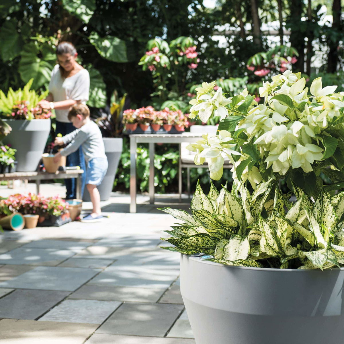 TruDrop Rim Modern Self Watering Planter, by Crescent Garden, 18" width x 18" height x 18" depth View 5
