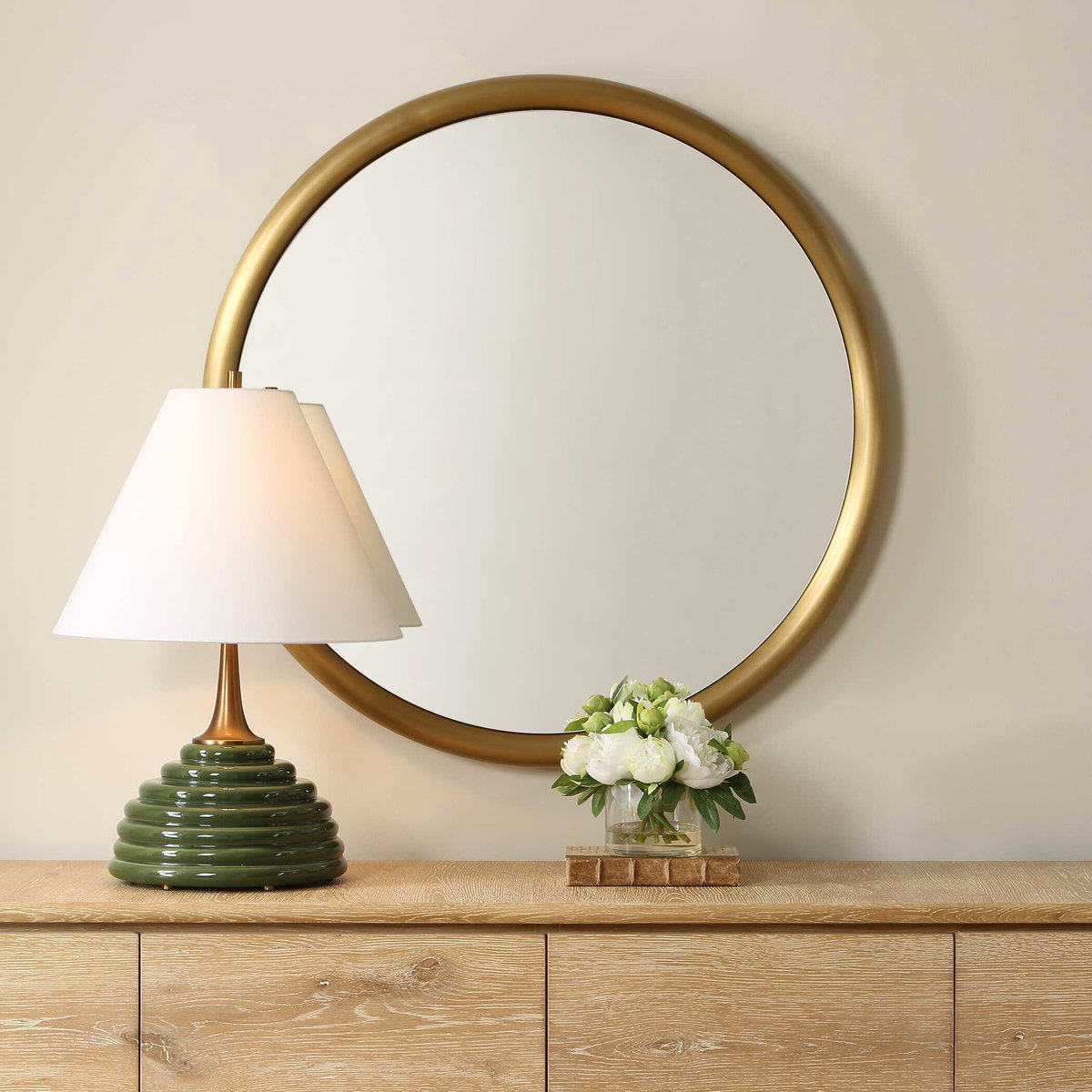Atkinson Modern Brass Round Mirror, by Uttermost, 35" width x 35" height x 2" depth View 2