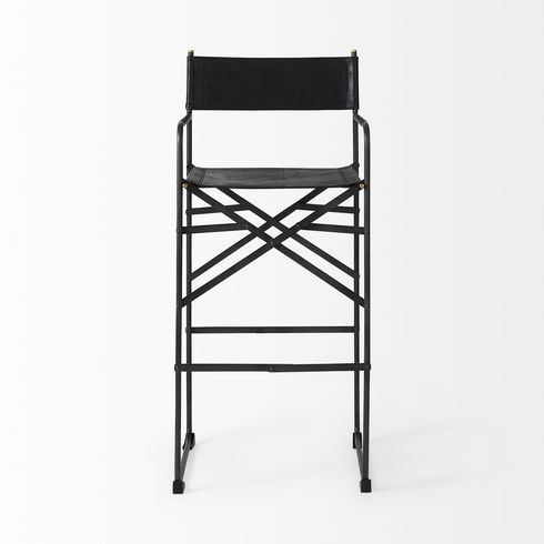 Direttore 19.3L x 19.3W x 44.1H Black Leather Seat with Black Iron Frame Bar Stool