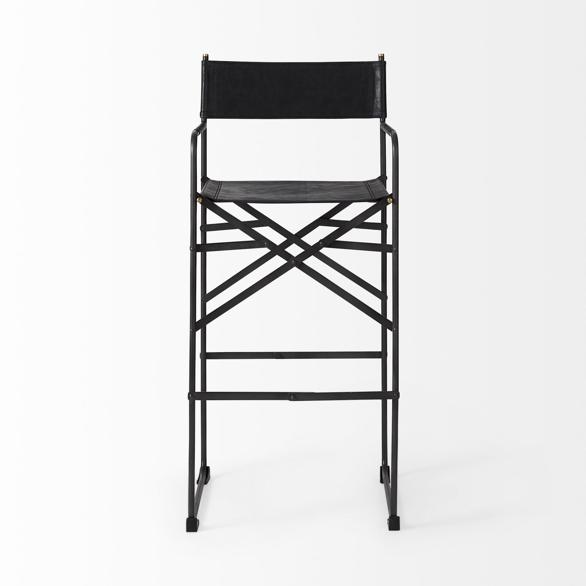 Direttore Backless 44.1in Seat Bar Stool | Black Leather with Black Iron, Counter & Bar Stool by Mercana, 19.3" length x 20" width x 44.1" height View 2