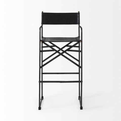 Direttore Backless 44.1in Seat Bar Stool | Black Leather with Black Iron