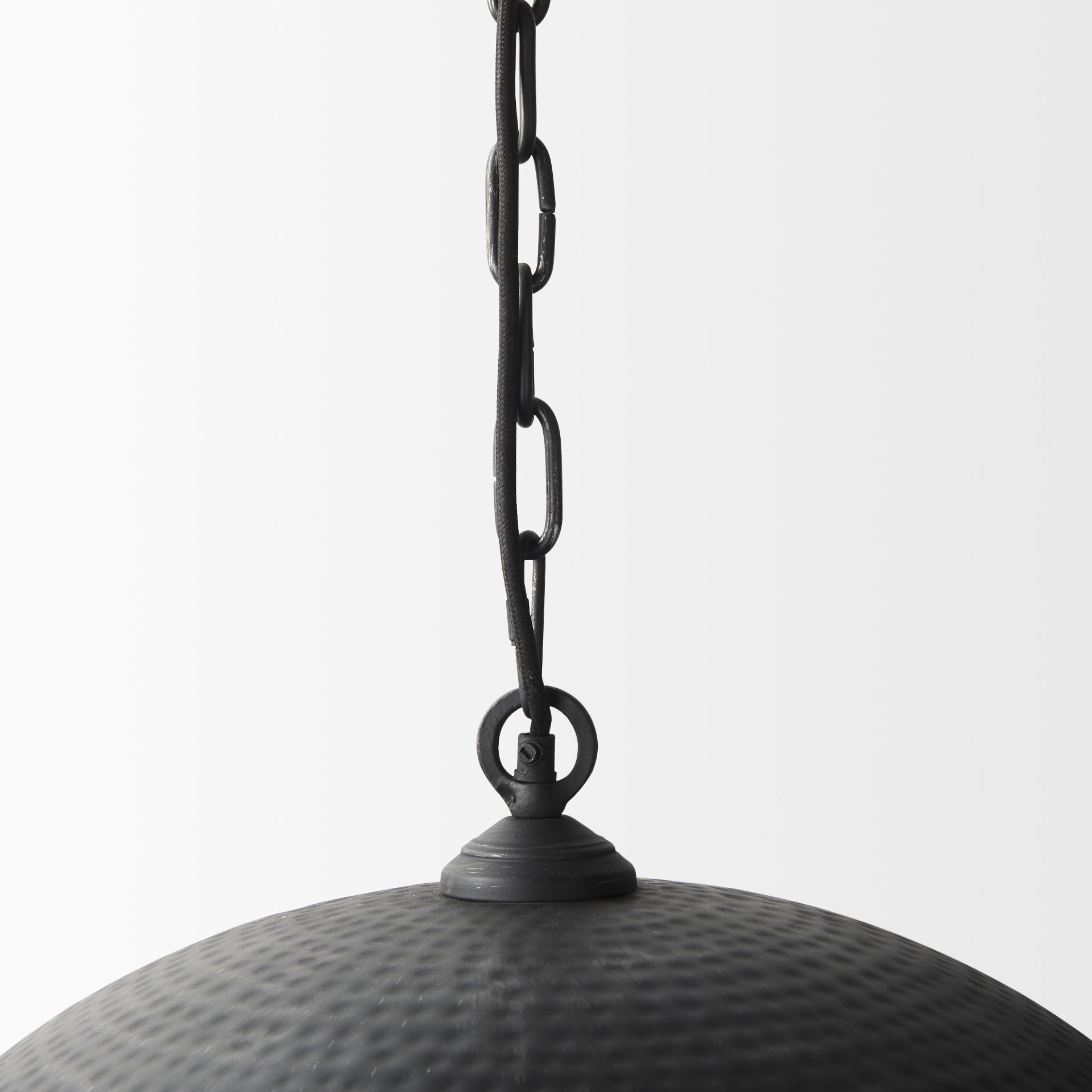 Karina 24' Round Matte Black Hammered Metal Dome Pendant Light, by Mercana, 24" length x 24" width x 17" height View 7