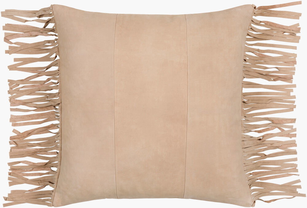 Suede Fringe Lumbar Pillow Down, Decorative Pillow by Surya, 14" length x 22" width
