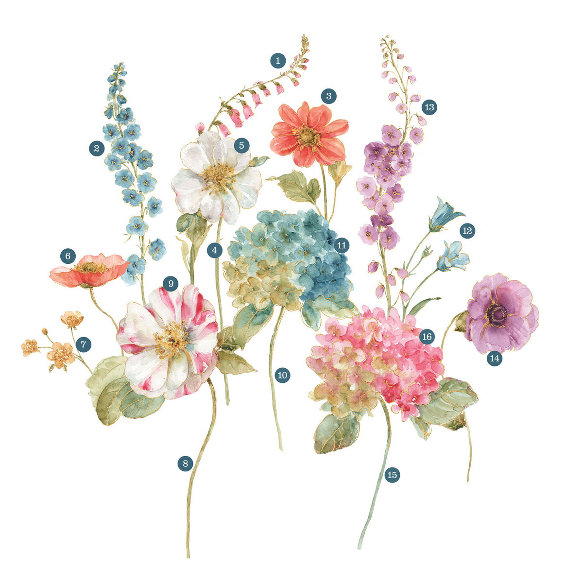 Lisa Audit Garden Flowers Giant Wall Decals, by York Wall, 3'3.6" length x 1'6" width x 0.02" depth
