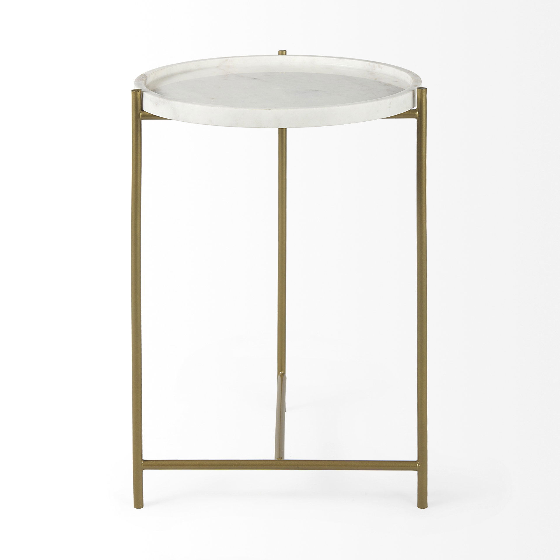 Stella 17L x 17W White Round Marble Top with Gold Base Accent Table, Side & End Table by Mercana, 16.5" length x 16.5" width x 23" height View 5
