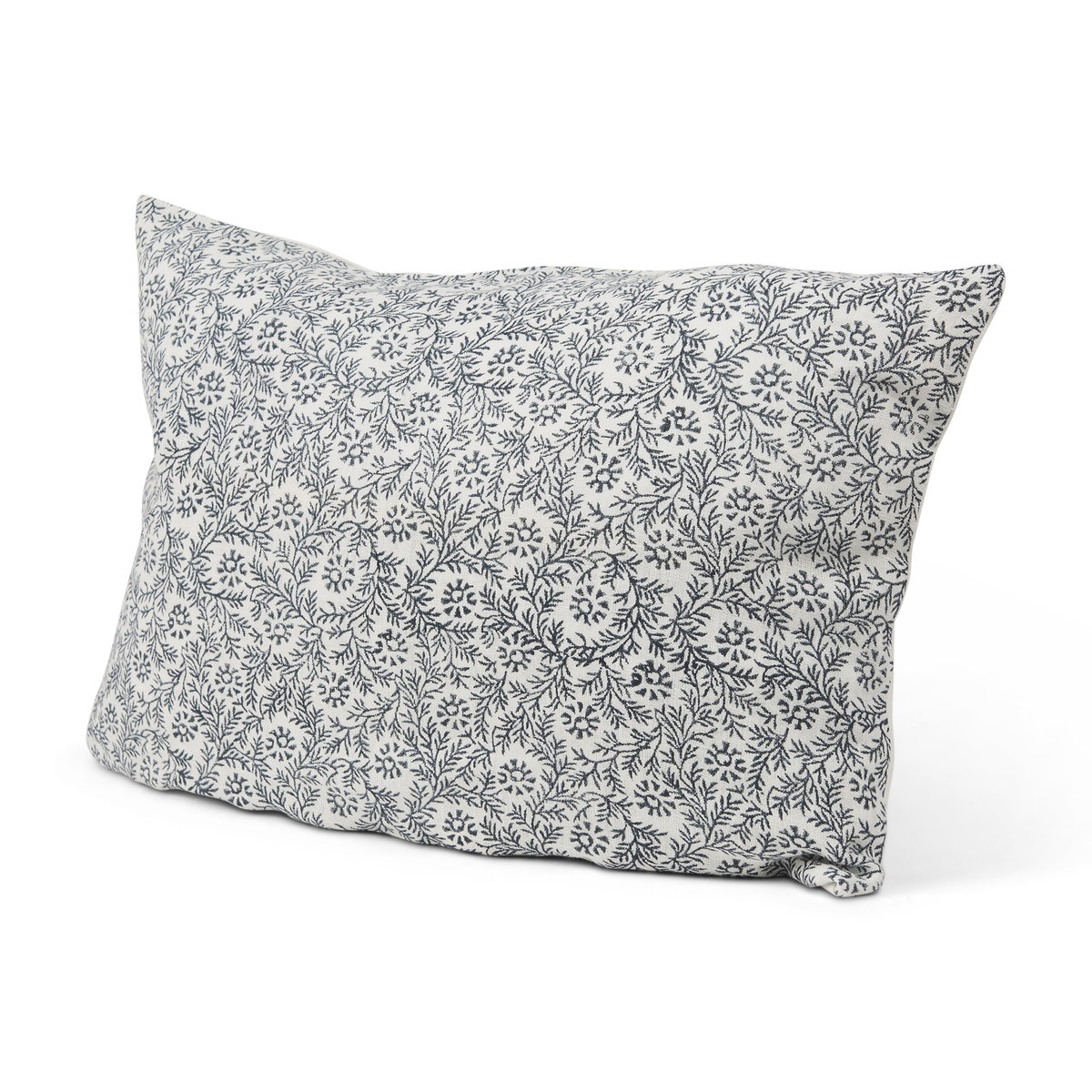 Jayne 14x26 Cream with Indigo Print Linen Lumbar Pillow Cover, Decorative Pillow by Mercana, 14" length x 26" width x 0.2" height View 1