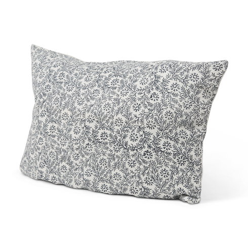 Jayne 14x26 Cream with Indigo Print Linen Lumbar Pillow Cover