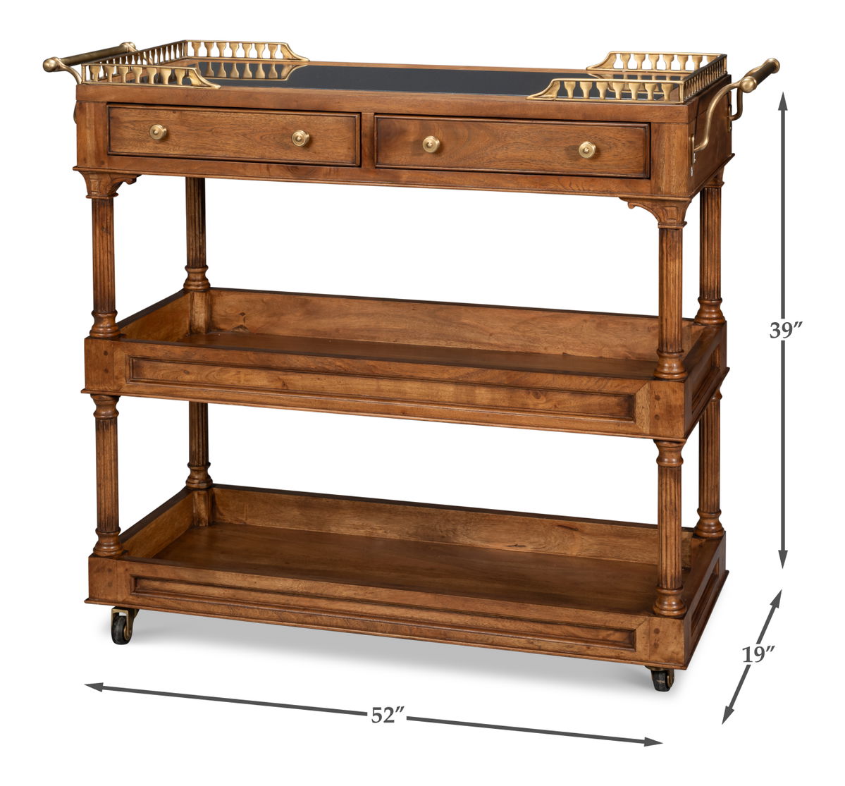 Capital Serving Cart  Fruitwood Finish, by Sarreid, 1'7" length x 4'4" width x 3'3" height View 14