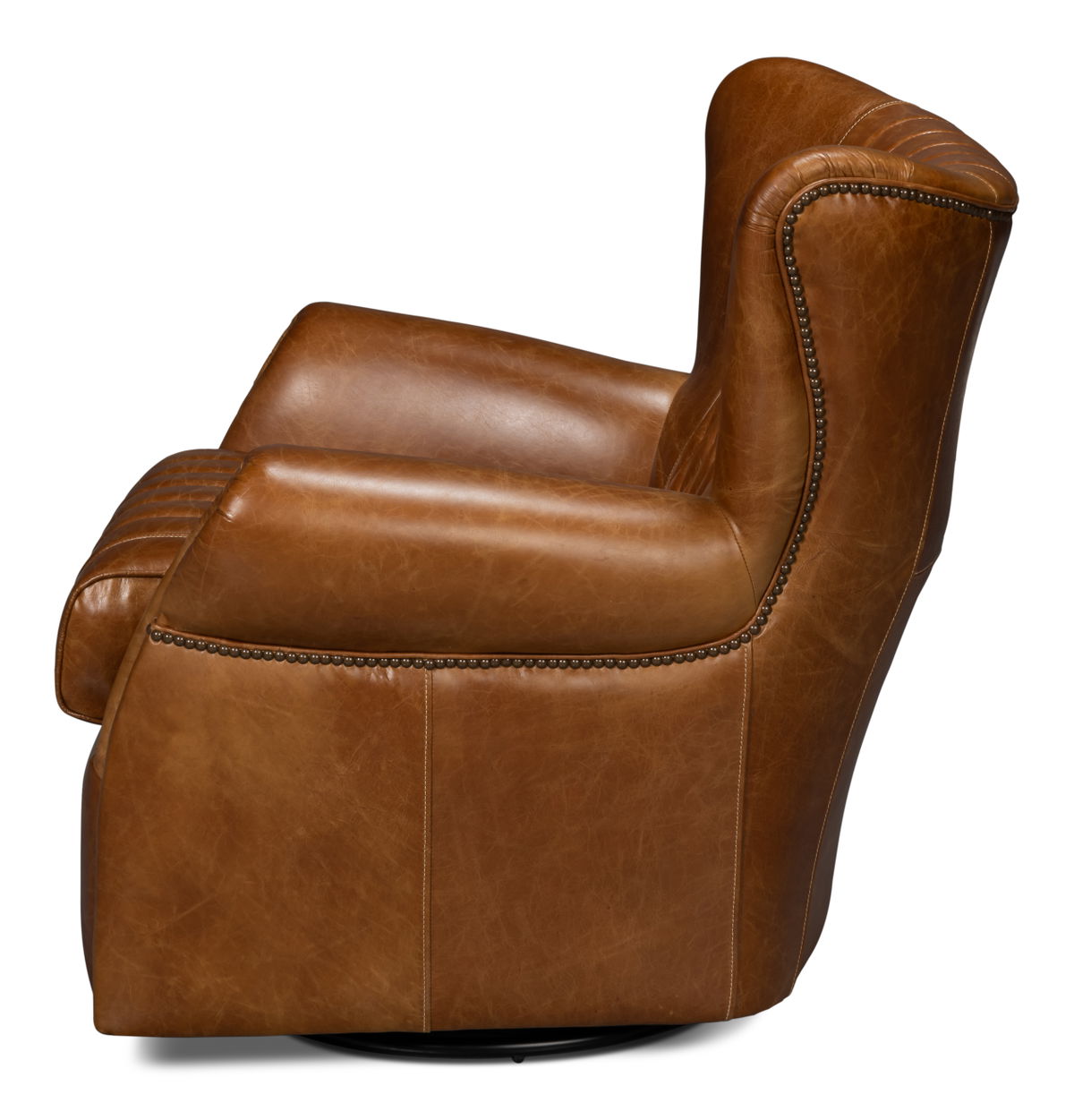 Bugatti Leather Swivel Chair  Cuba Brown, by Sarreid, 2'5" length x 2'8" width x 2'9" height View 9