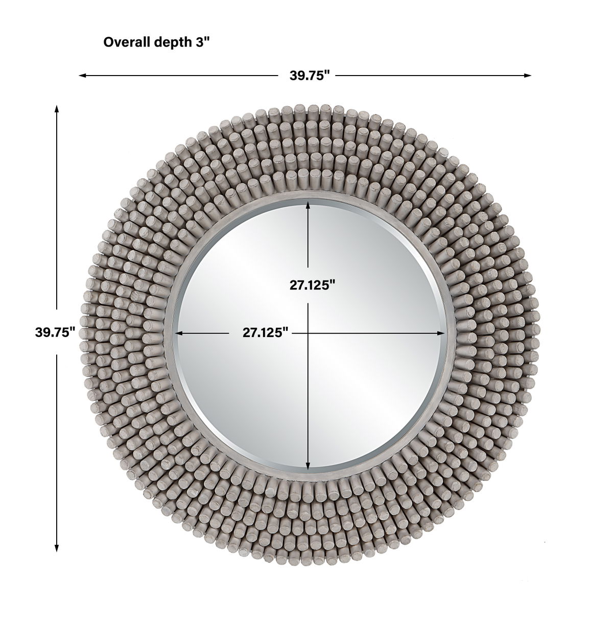 PORTSIDE ROUND MIRROR, GRAY, by Uttermost, 39.75" width x 39.75" height x 3" depth View 3