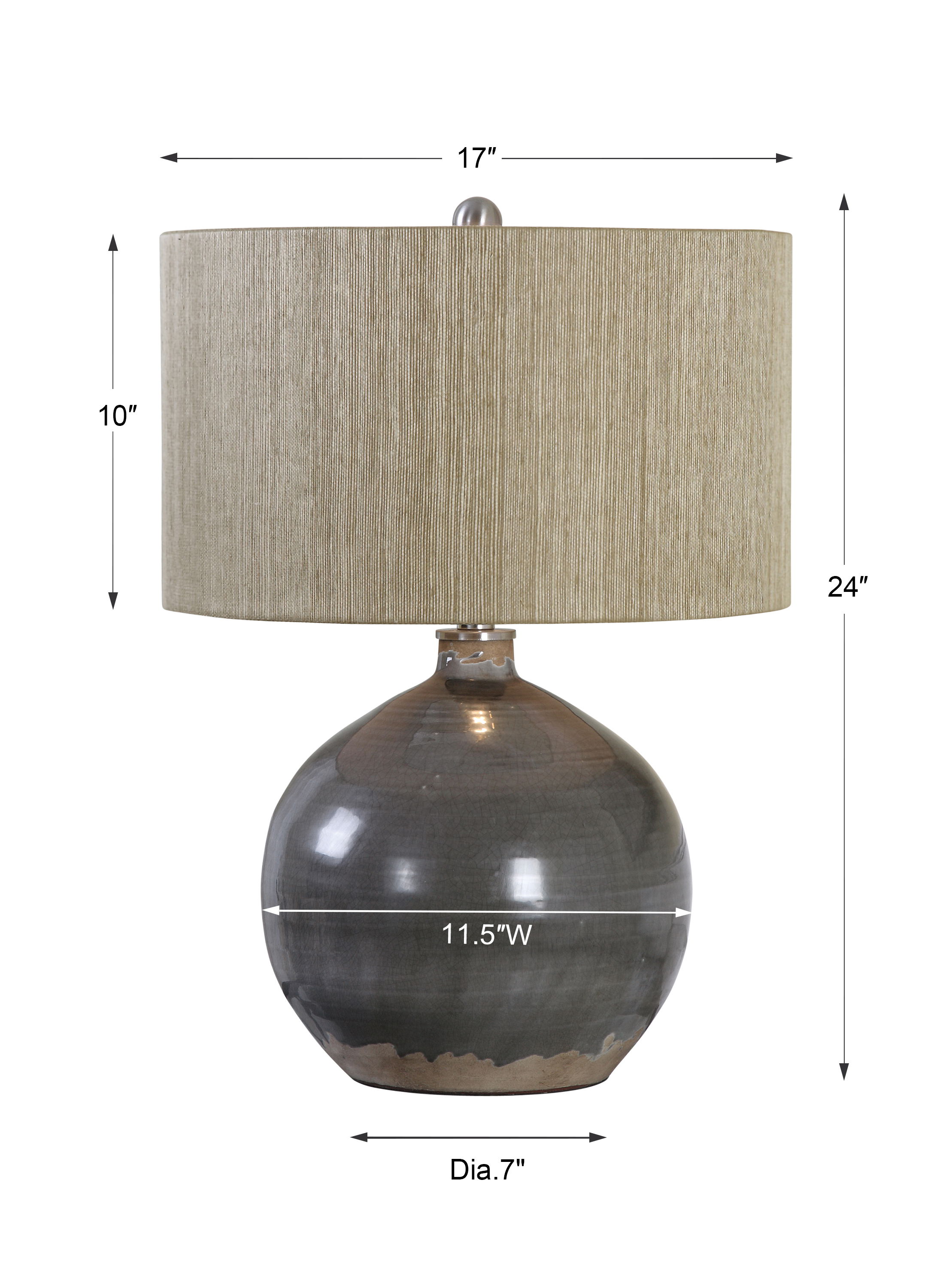 Vardenis Gray Ceramic Lamp, by Uttermost, 17" width x 24" height x 17" depth View 3