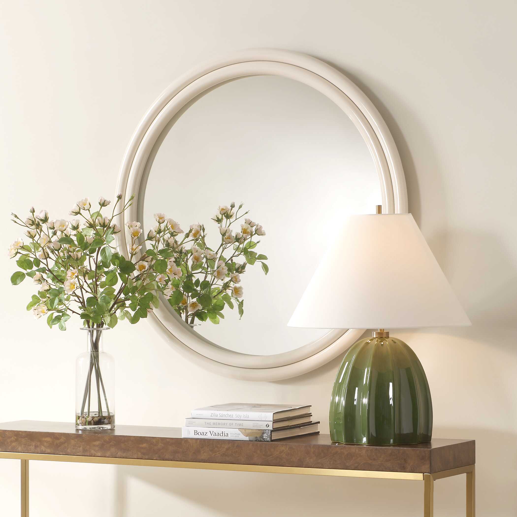 Florian Warm White Round Mirror, by Uttermost, 38.5" width x 38.5" height x 2" depth View 4