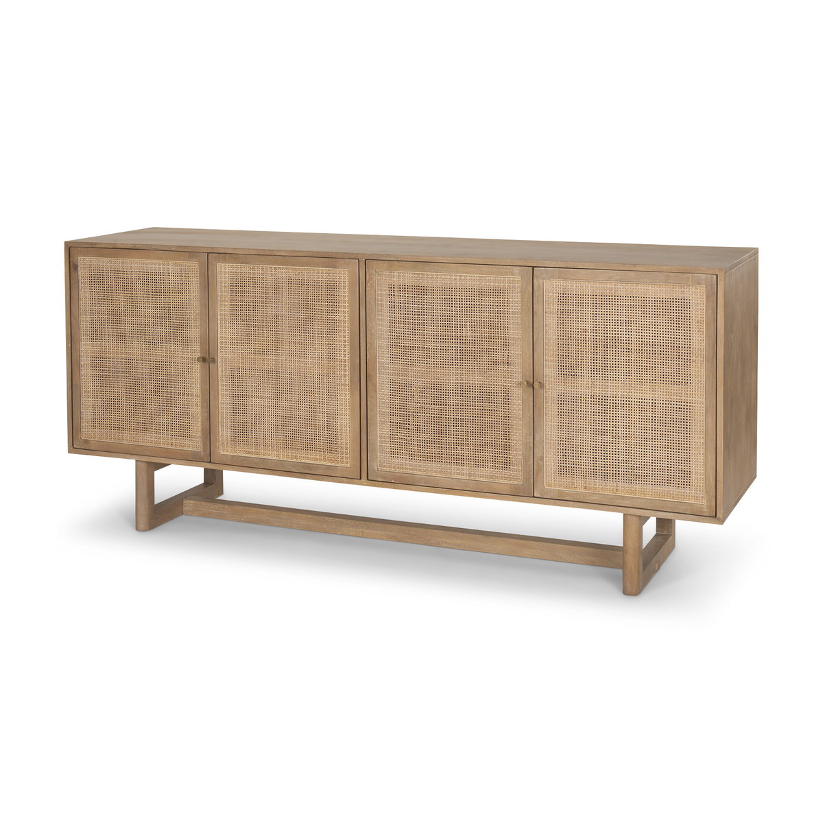 Grier 72' Light Brown Solid Wood with Cane Sideboard, Sideboards & Buffet by Mercana, 72" length x 18.75" width x 31.5" height View 1