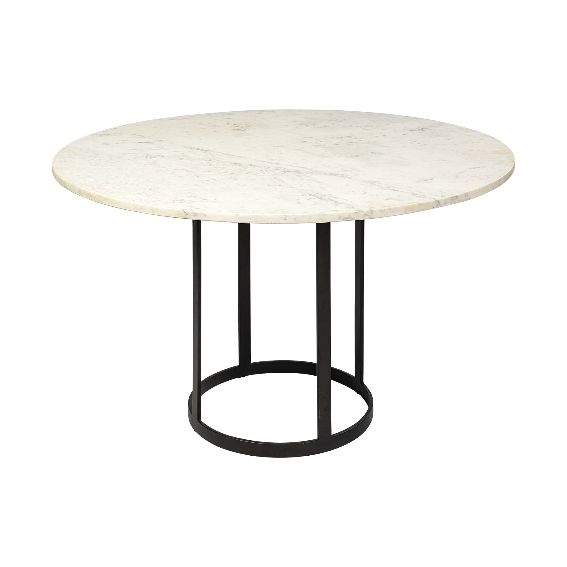 Tanner II 48' Round White Marble Top Black Metal Base Dining Table, by Mercana, 48" length x 48" width x 30" height View 1