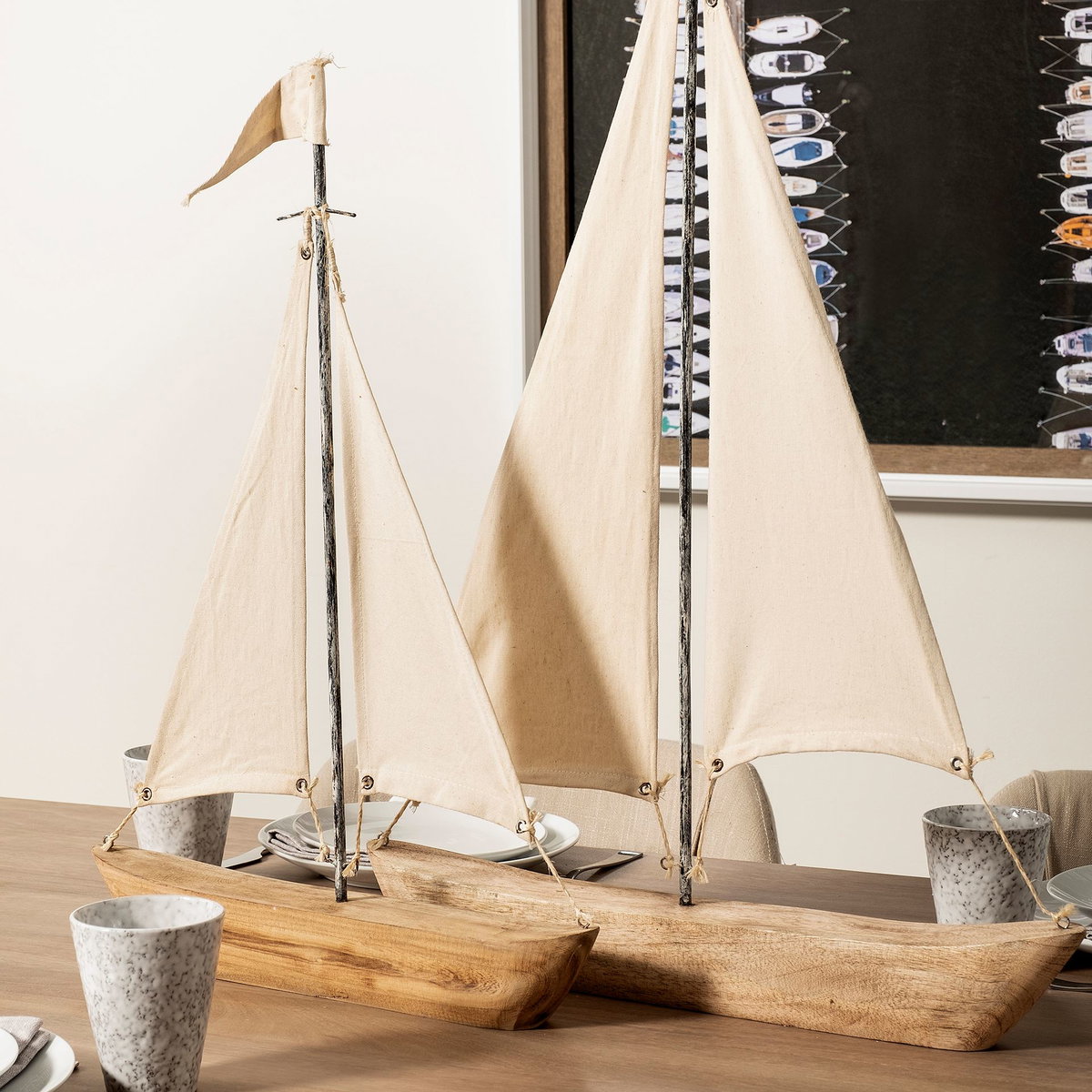 Tartane Small 17L x 2W Brown/Cream Nautical Inspired Sailboat, Decorative Object by Mercana, 17" length x 2.3" width x 21" height View 3