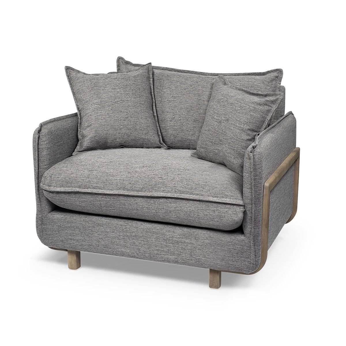 Roy II Castlerock Gray Upholstered and Brown Wood Frame Arm Chair, Accent Chair by Mercana, 43.31" length x 41.73" width x 33.07" height View 1