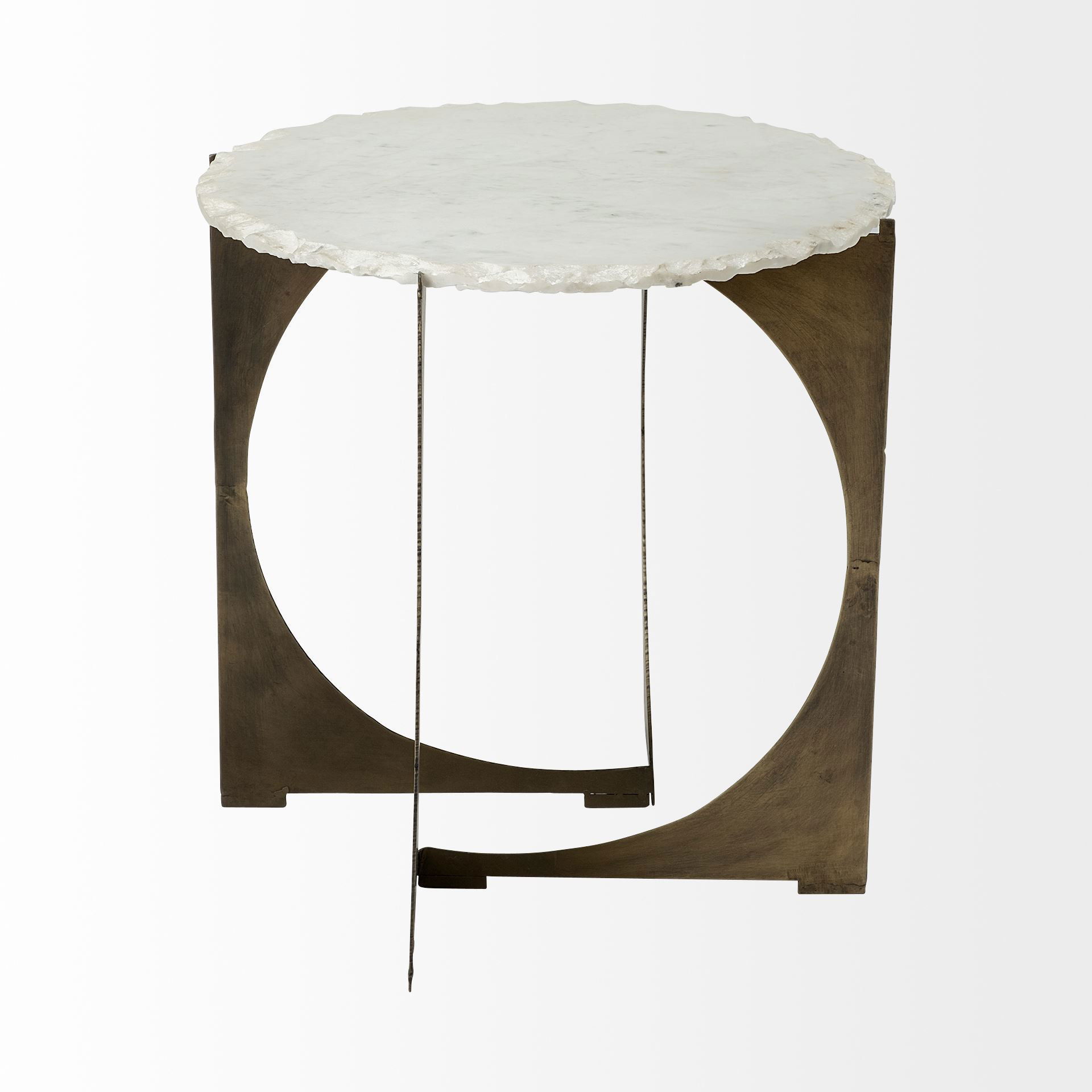 Reinhold II 21L x 21W x 21H Round Live-Edge Marble Top and Gold Metal Base Side/End Table large image 