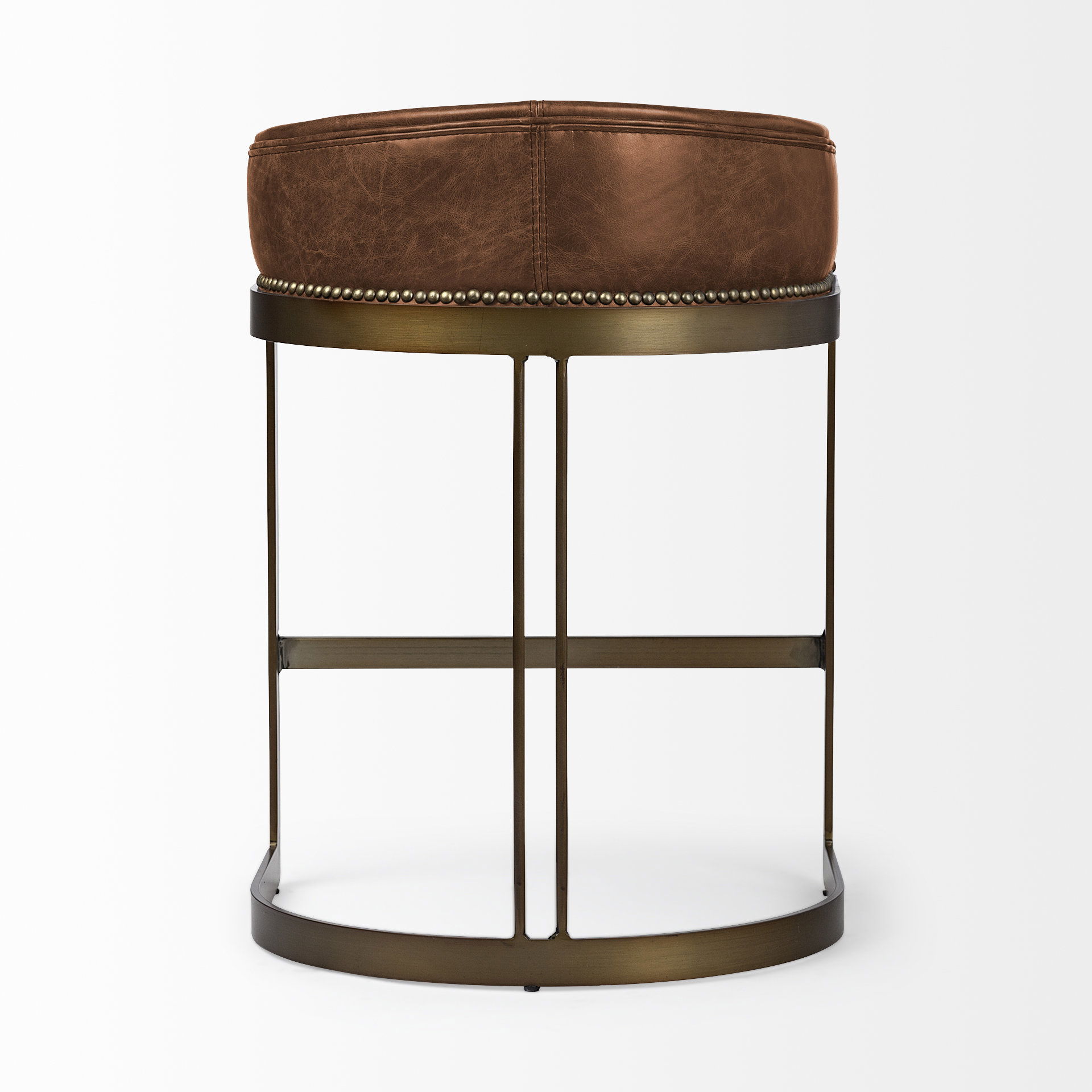 Hollyfield II Brown Leather Seat Gold Metal Base Stool, Counter & Bar Stool by Mercana, 20.5" length x 19.7" width x 28.7" height View 4