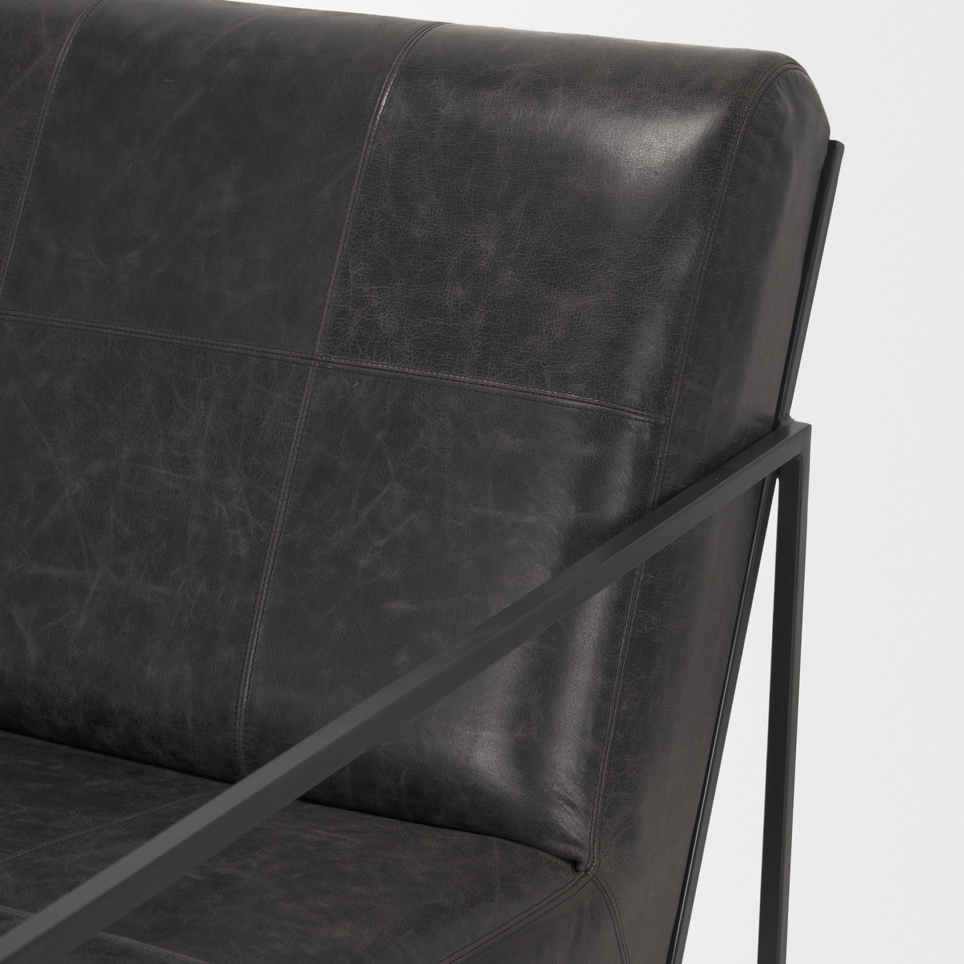 Stratton Gunmetal with Genuine Aged Black Leather Upholstered Accent Chair large image 