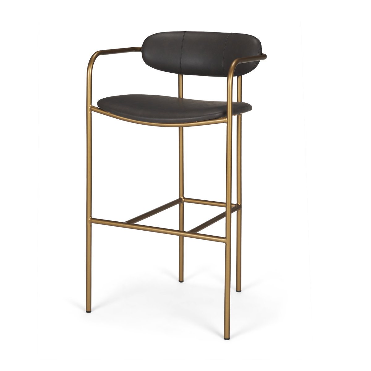 Parker Backless 40in Seat Bar Stool | Brown Faux Leather with Gold Metal, Counter & Bar Stool by Mercana, 19" length x 19.75" width x 40" height View 1
